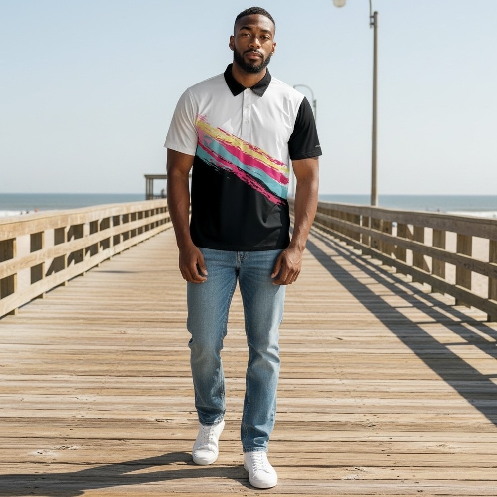 Chubbies Mens Performance Polo Shirt L White Black Pink Graphic Stretch Polo